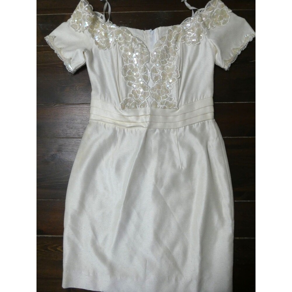 VTG Scott McClintock Women's 6 Ivory Sequin Off the Shoulder Sheath Dress Mini